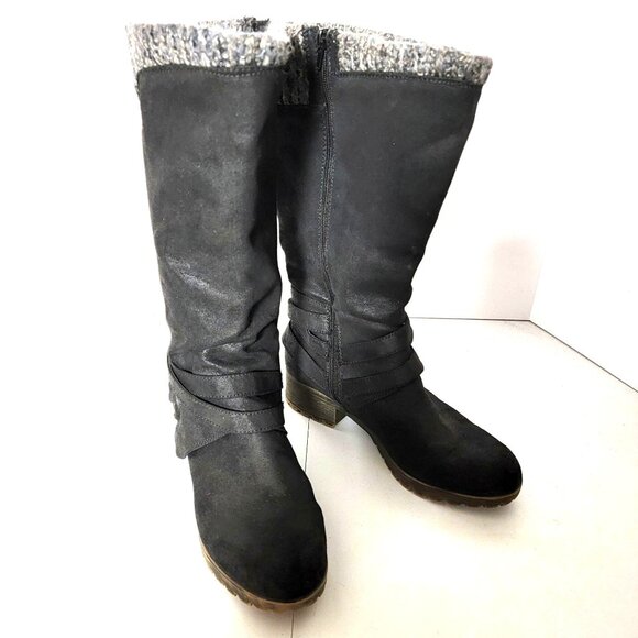 Mari A Womens Riding Boots Sz 8.5M Infinitie Knit Top Side Zip Winter Warm Black - Picture 1 of 11